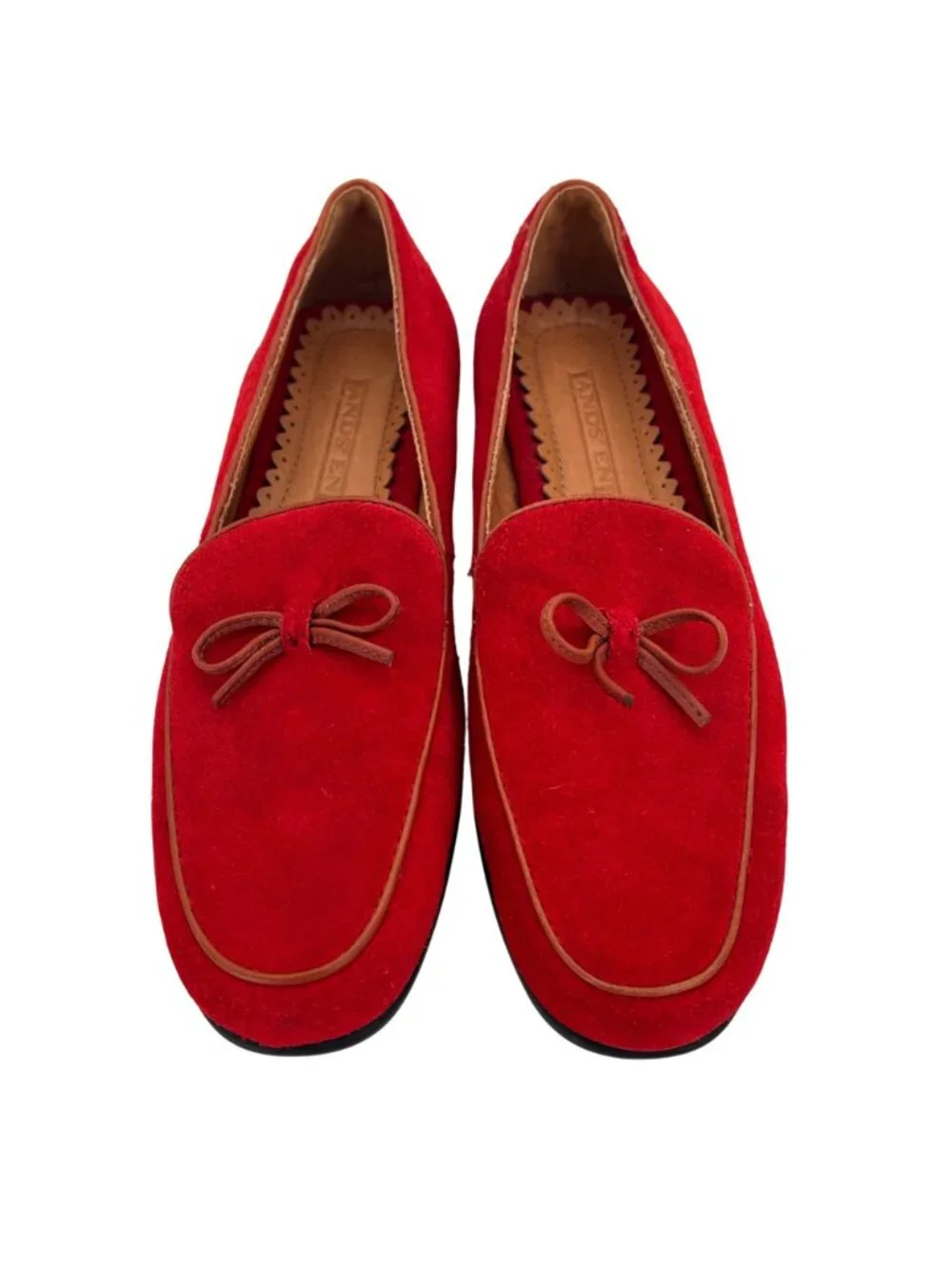 Lands End Red Suede Loafers Leather Upper Womens Size 6B Vintage With Bow Detail - Picture 6 of 14